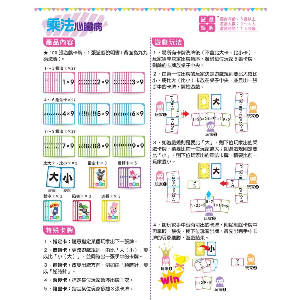 數學桌遊超好玩:乘法心臟病【100張卡片+收納鐵盒】