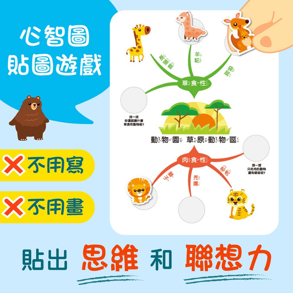 心智圖啟蒙遊戲貼紙書-動物大發現