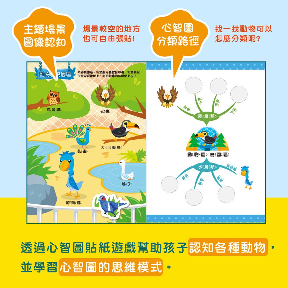 心智圖啟蒙遊戲貼紙書-動物大發現