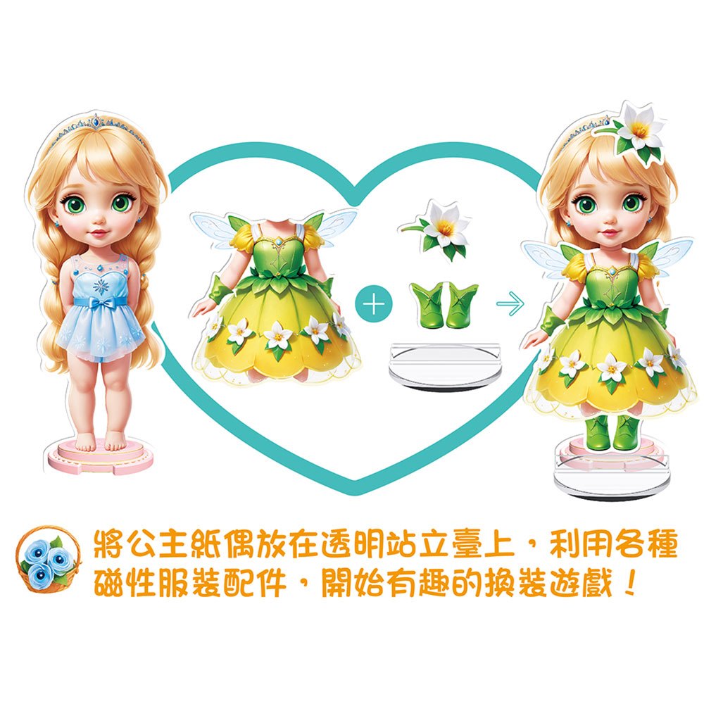 精靈公主磁性換裝遊戲【20個換裝磁性貼+1個公主厚紙偶+1個公主站立臺】